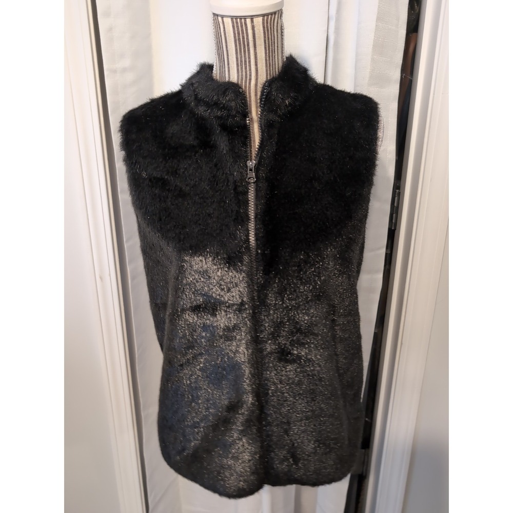 Designers Original Black Faux Fur Vest Size Petite Large‎